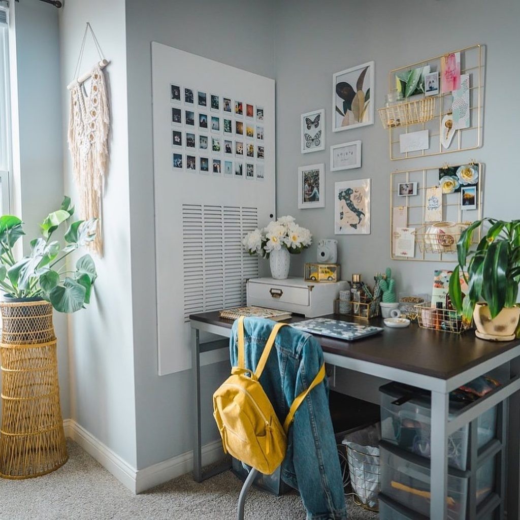 Desk in a furnished student apartment bedroom